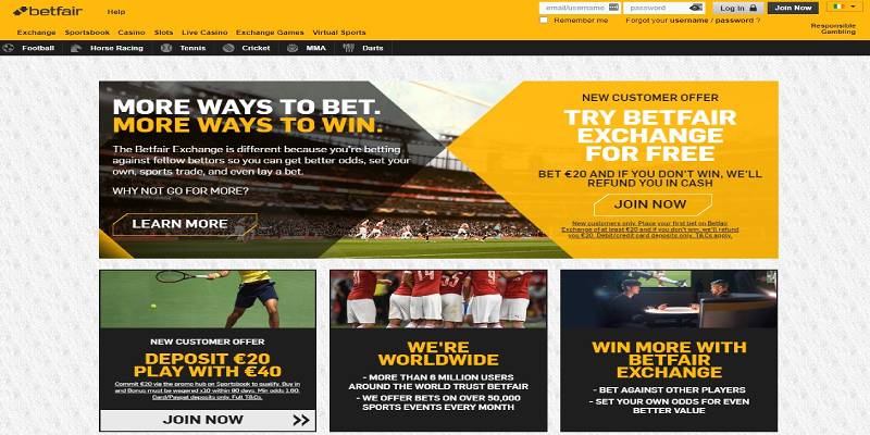 Betfair pagrindinis puslapis