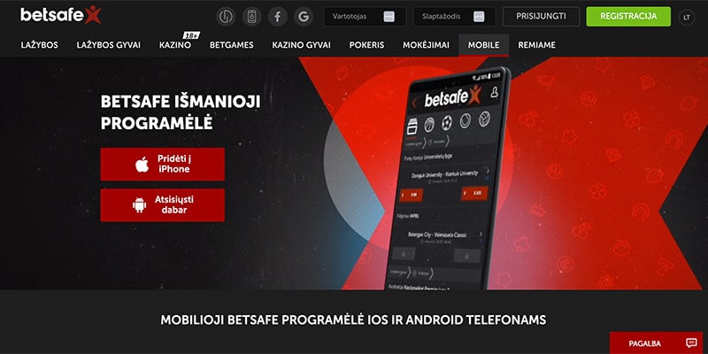 Betsafe mobile puslapis